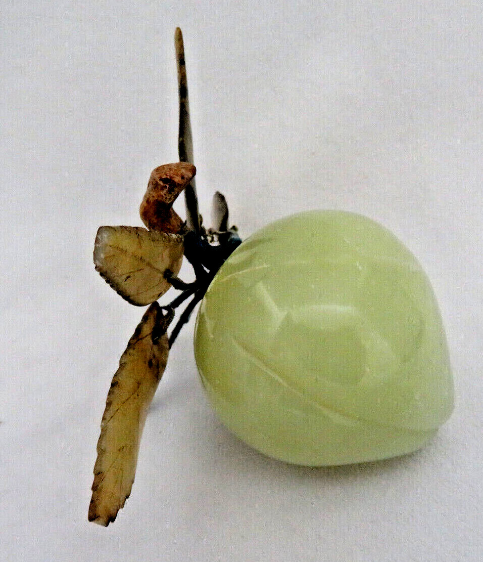 Vintage Chinese Green Jade Gemstone Plum Fruit & Leaves Sculpture