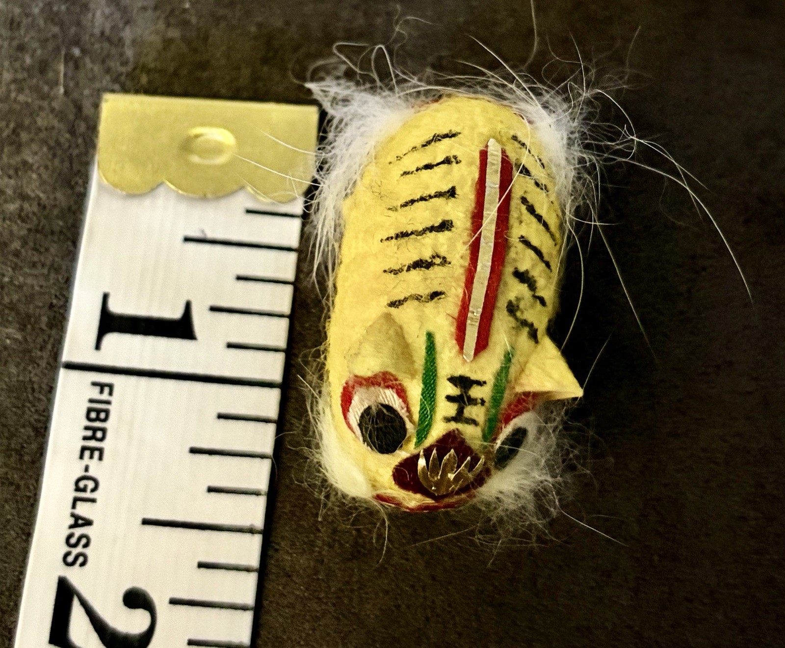 Vintage 1950s Chinese Tiger Painted Silk Worm Cocoon Toy 1-1/4” Miniature
