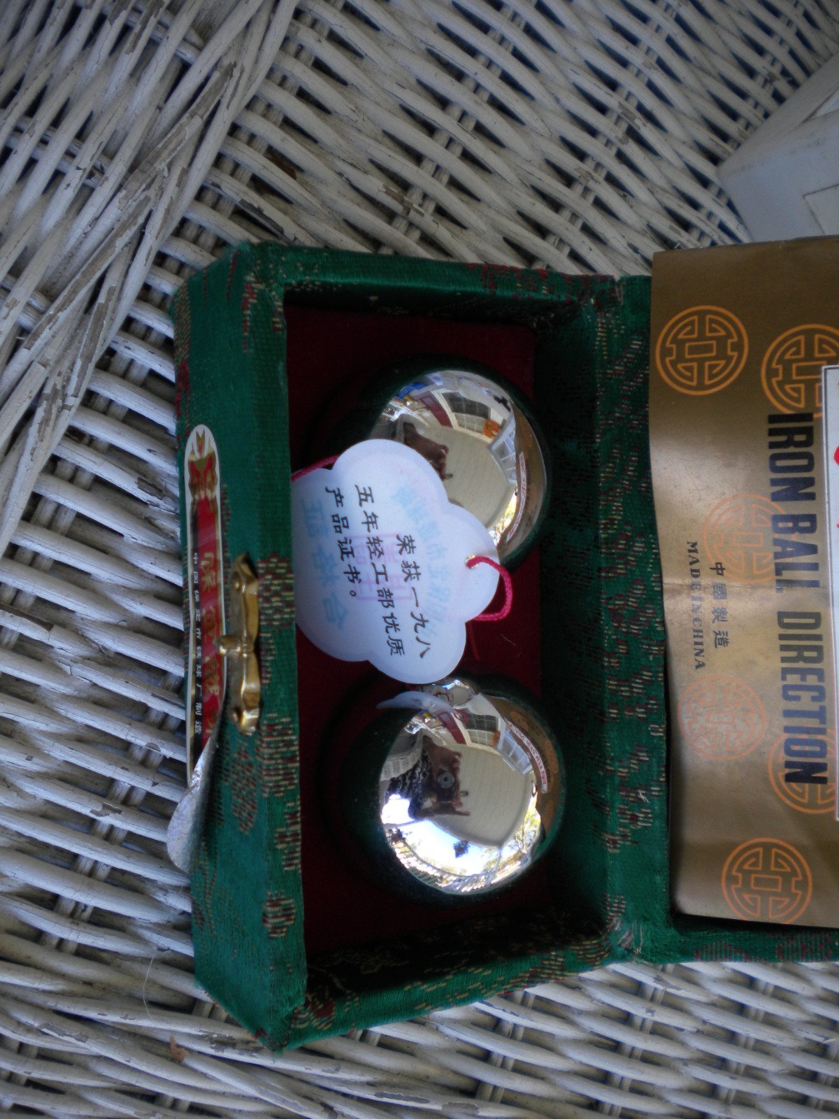 Vintage 1985 Shou Xing Brand Baoding Iron Ball Set Made in China in case holder
