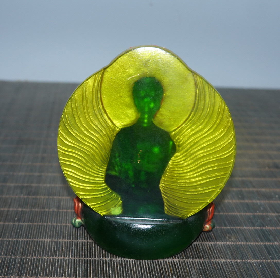 5″ Collect China Coloured Glaze Paintings Gilding Medicine Backlit Buddha Statue
