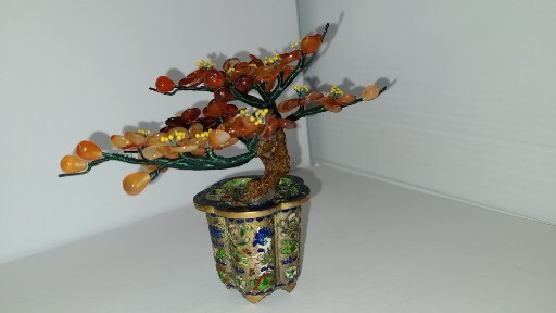 Chinese Gem Stone Art Bonsai Tree Carnelian Cherry Tree Cloisinae Pot 5″x5″