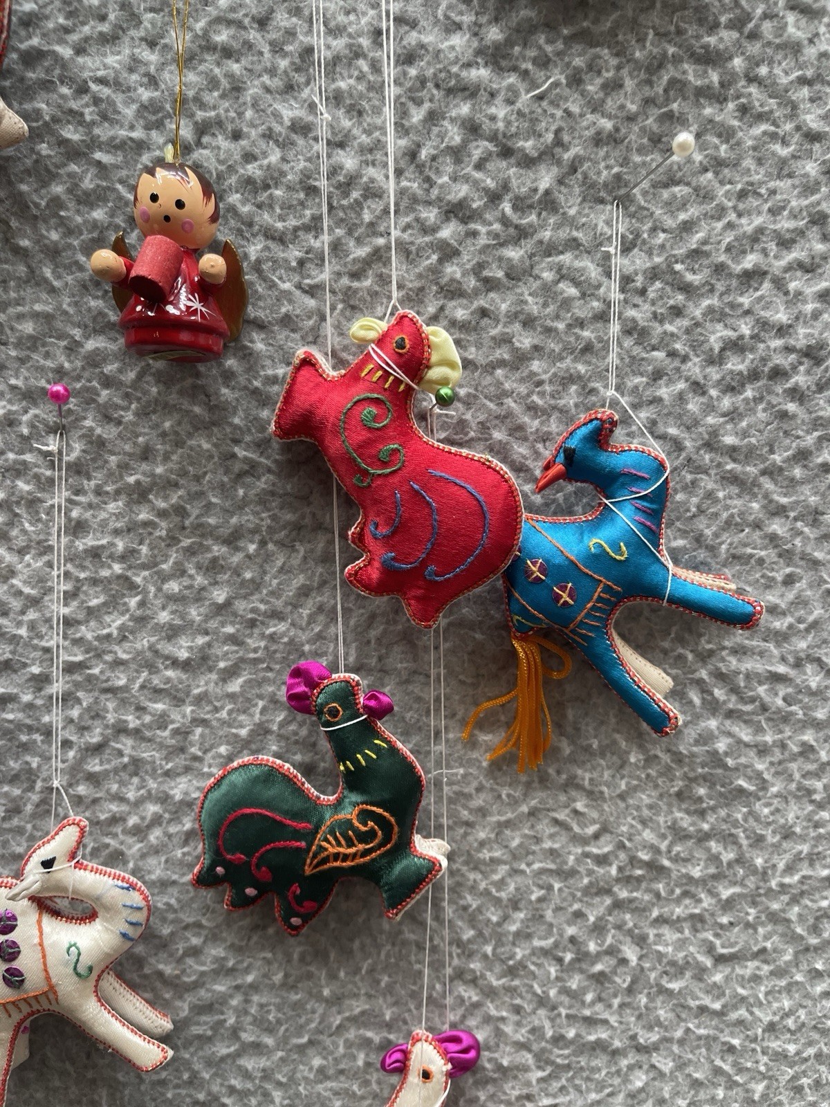 Asian Chinese Silk rooster camel Ornaments Hand Embroidered VTG 60-70s Lot 8