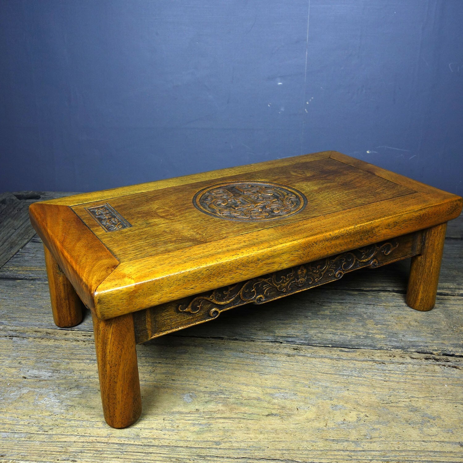 Antique Tibetan Altar Table Kang Table Old Pear Wood Carving Buddhist Furniture