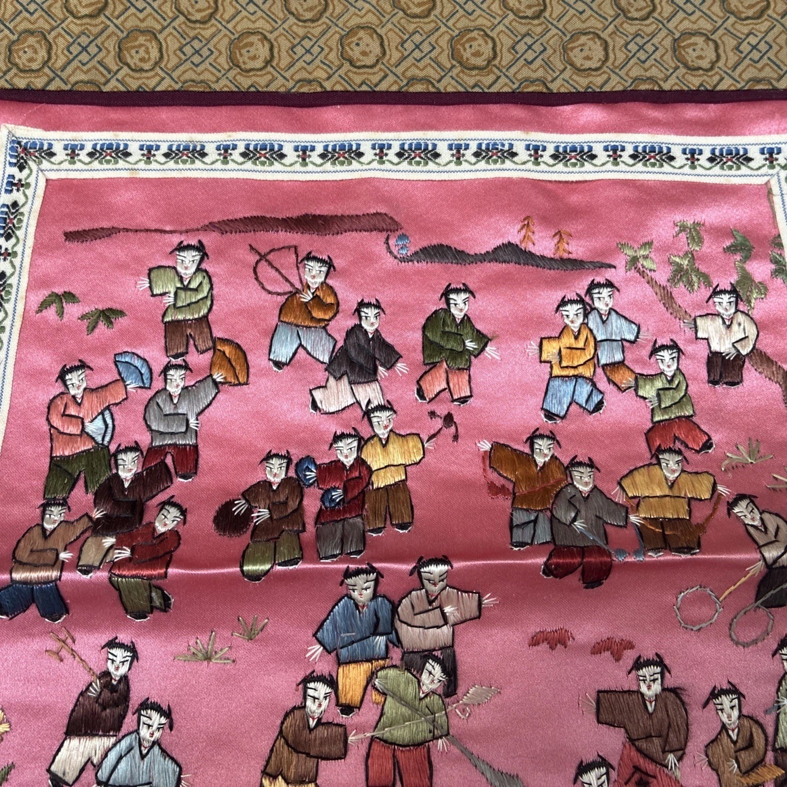 Vintage 1986 Silk Tapestry Wall Hanging 100 Happy Children” Embroidered VERYRARE