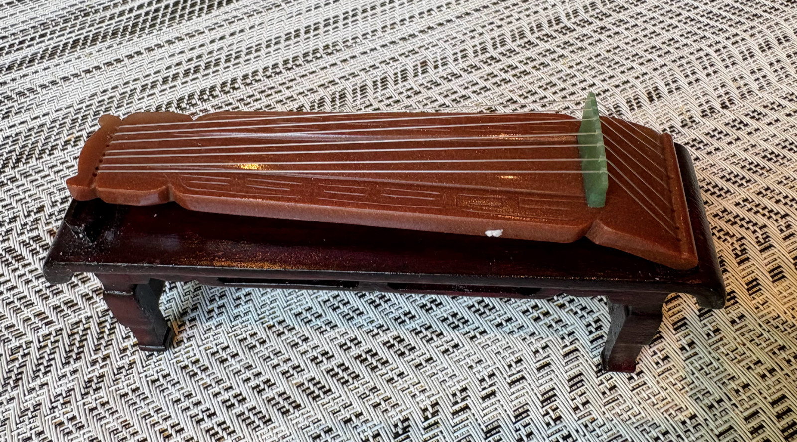 Vintage Semi Precious Jade & Agate Miniature Musical Instrument & Stand