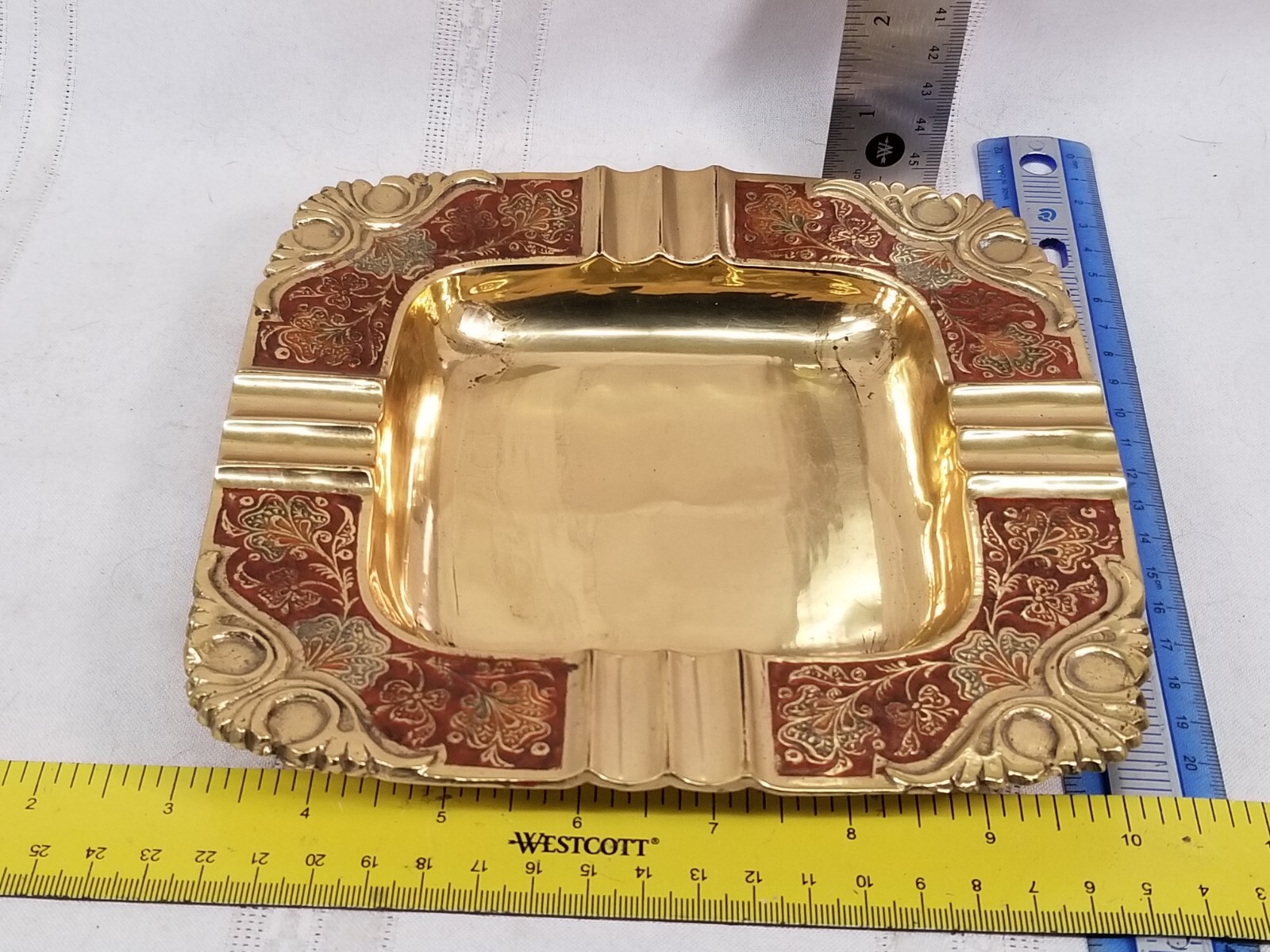 VINTAGE BRASS ENAMEL ASHTRAY