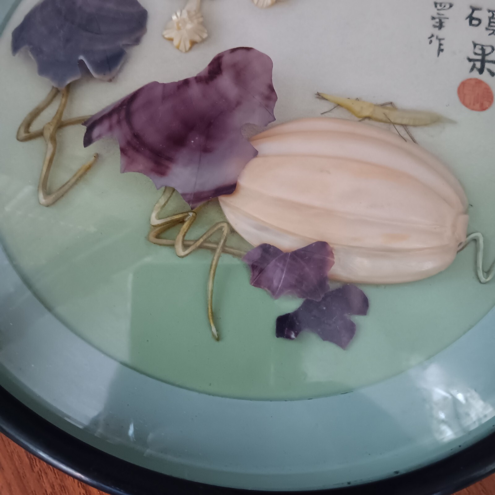 Vintage Mother Of Pearl/Seashell Framed Piece. Signed By Artist 8.25″.