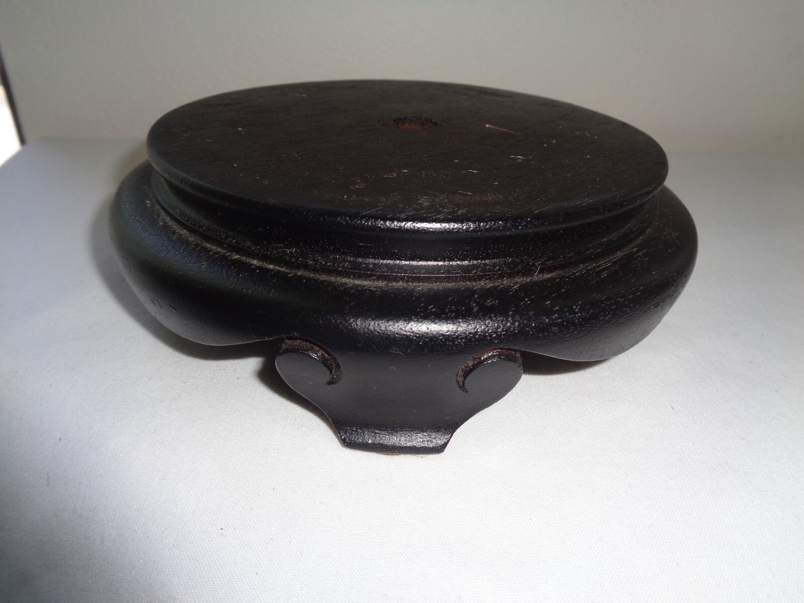 Vintage Black Chinese Carved Wood Footed Vase Lamp Stand Base 5″