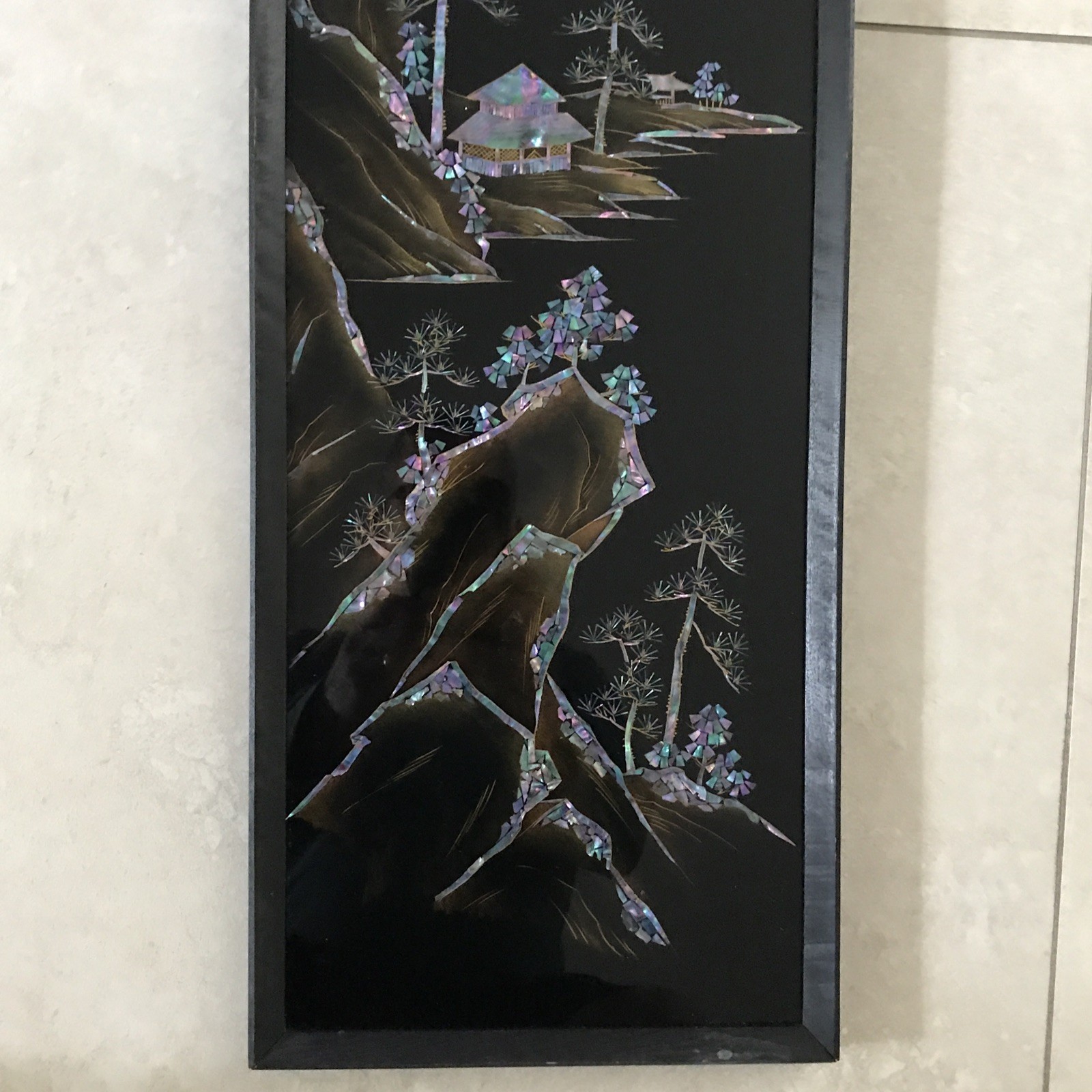Vintage 30” mother of pearl Multicolor Micro Mosaic Handmade ￼house framed Japan