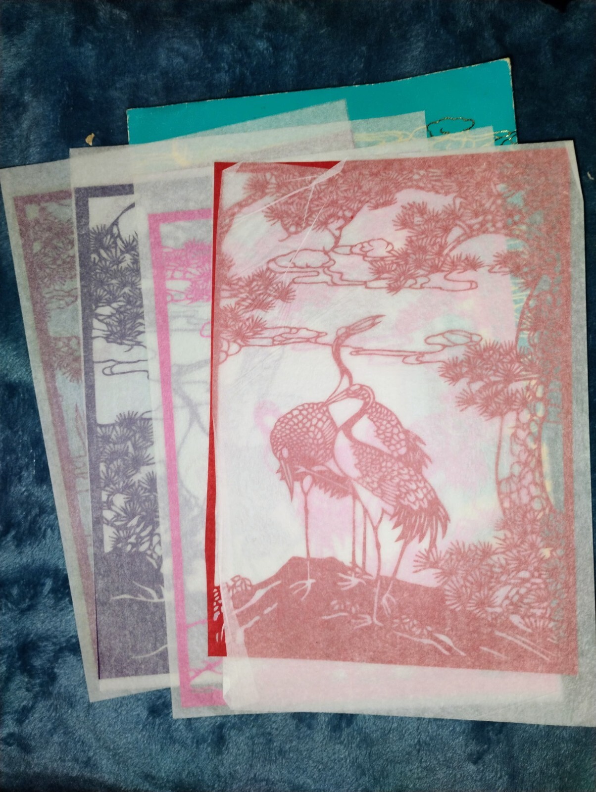 VTG Yangchow, China Paper Cuts Set Of 4 , Multi Color, Excellent Condition
