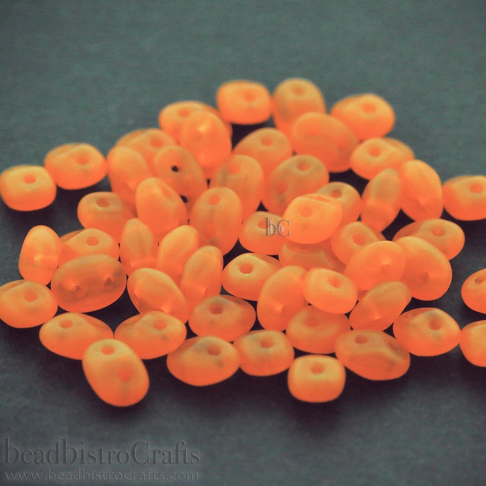 Czech SuperDuo 2-Hole Beads, MILKY OPAL Tangerine MATTE 2.5x5mm ~ 10 Grams