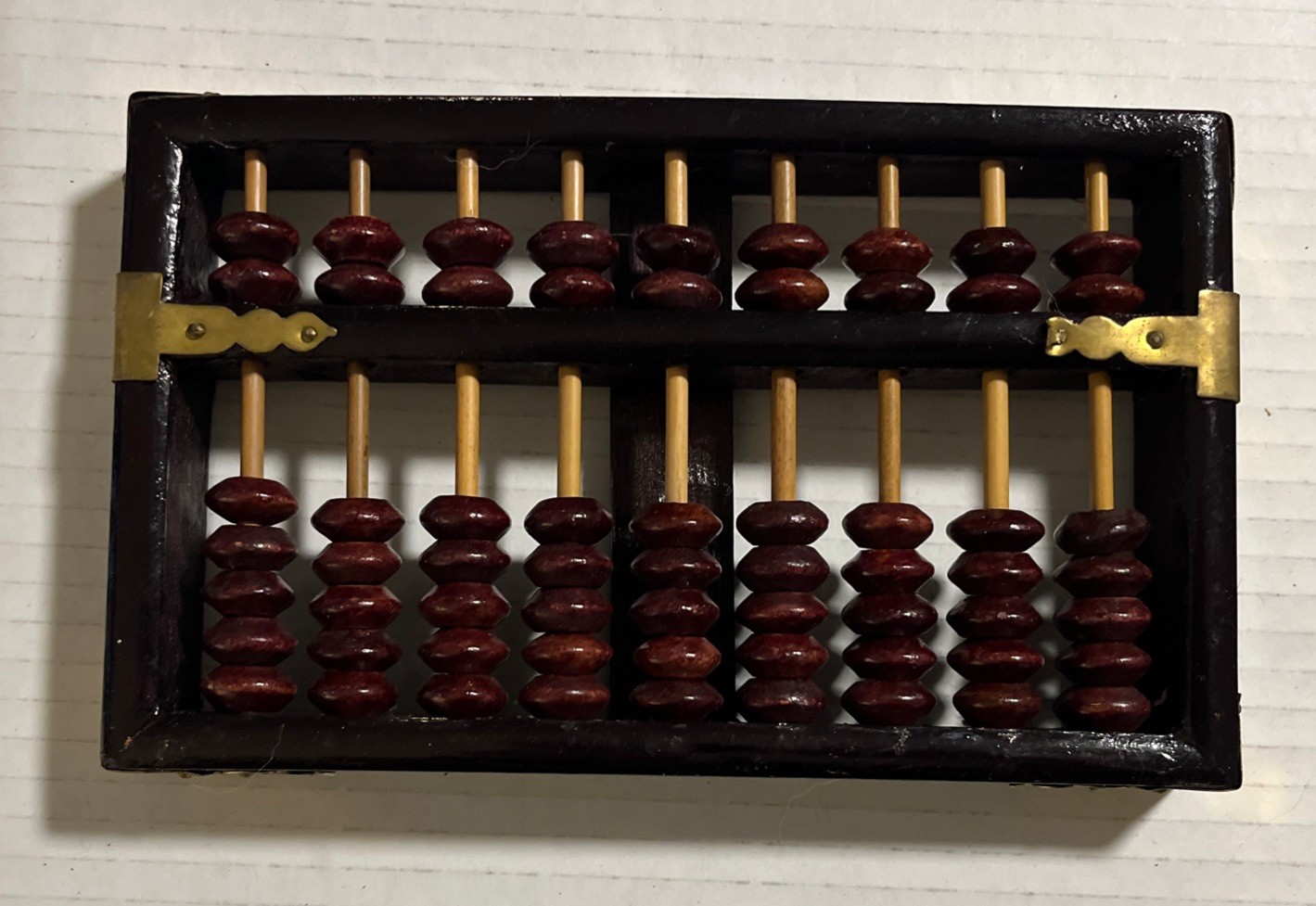 Wood & Brass Abacus Lotus Flower Type 10 Rods 70 Beads Original Vintage