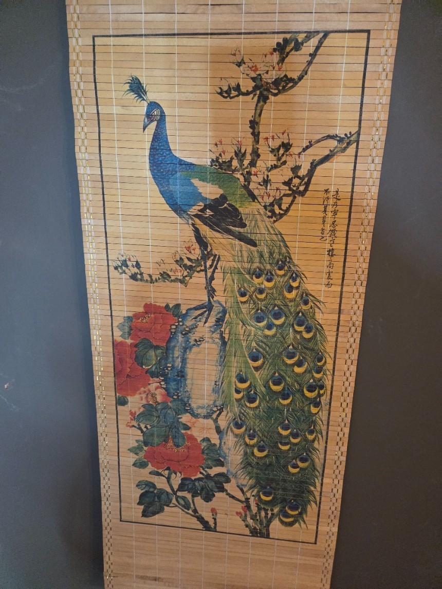 SET OF 3 VINTAGE CHINESE TAPESTRY HAND PAINTED ON BAMBOO BIRD WALL ESTATE FIND