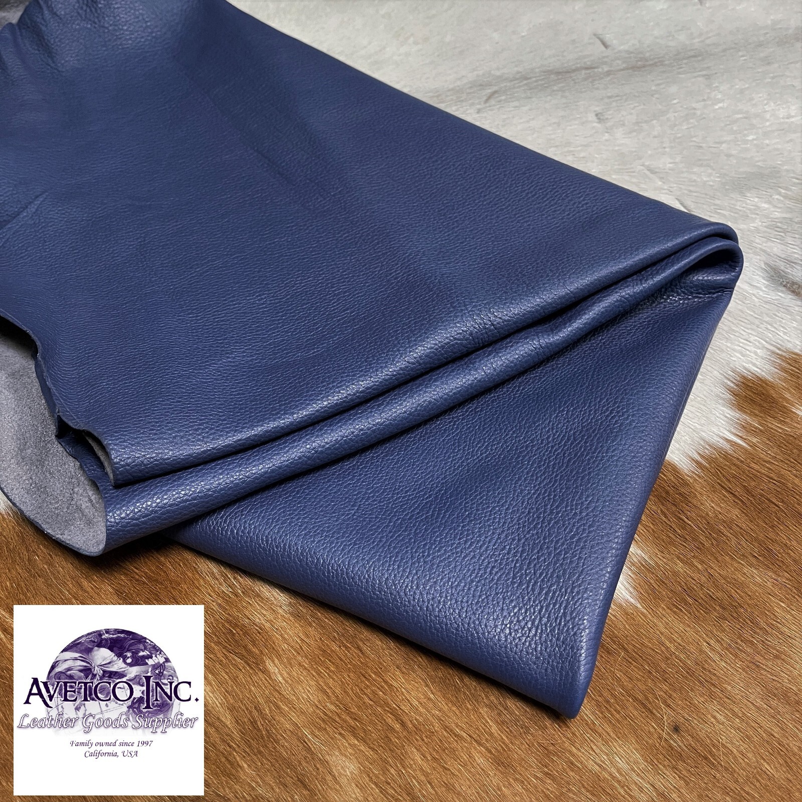 T. Blue Cow Leather 3 oz 1.2mm Full Grain Hide Rough Cut by the Square Foot