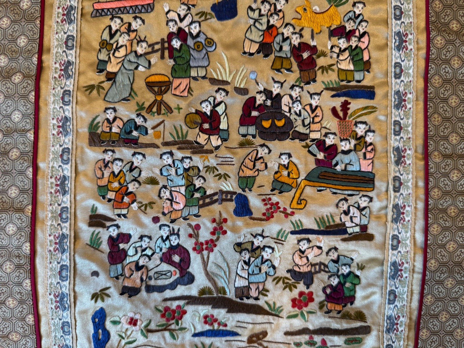 Vintage Chinese Silk Embroidered Textile 100 Children Design