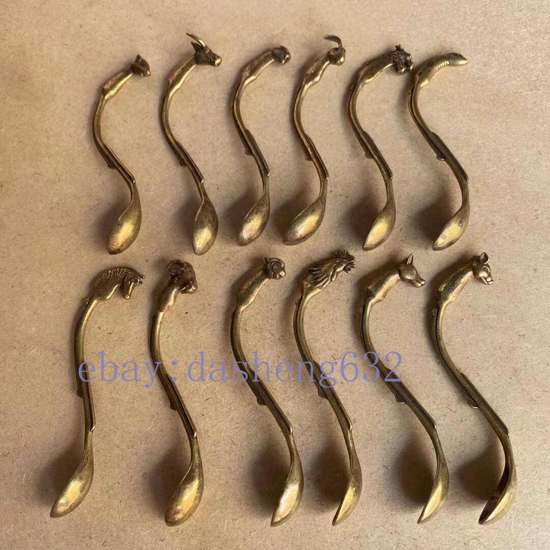 12pc Handmade twelve chinese zodiac signs spoon statue