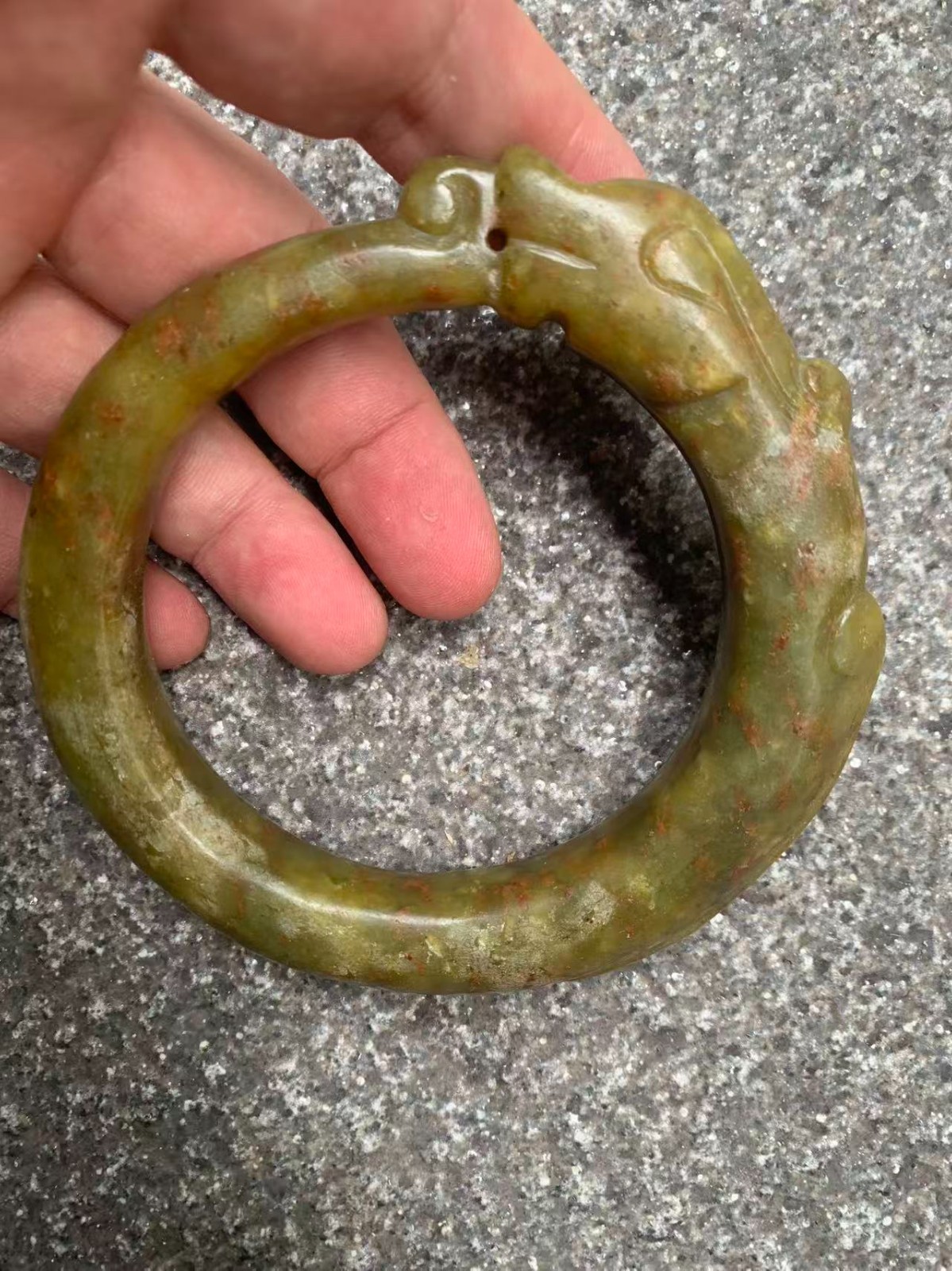 Large Rare Chinese Old Jade Hand Carved *Dragon* Bangle Bracelet !!!