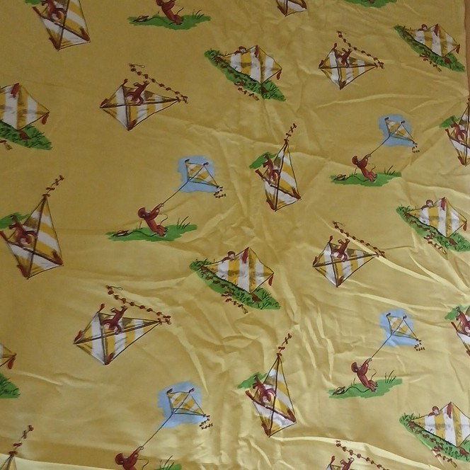 Curious George Yellow Flies A Kite Flannel Fabric 1.75 Yards Rare HTF