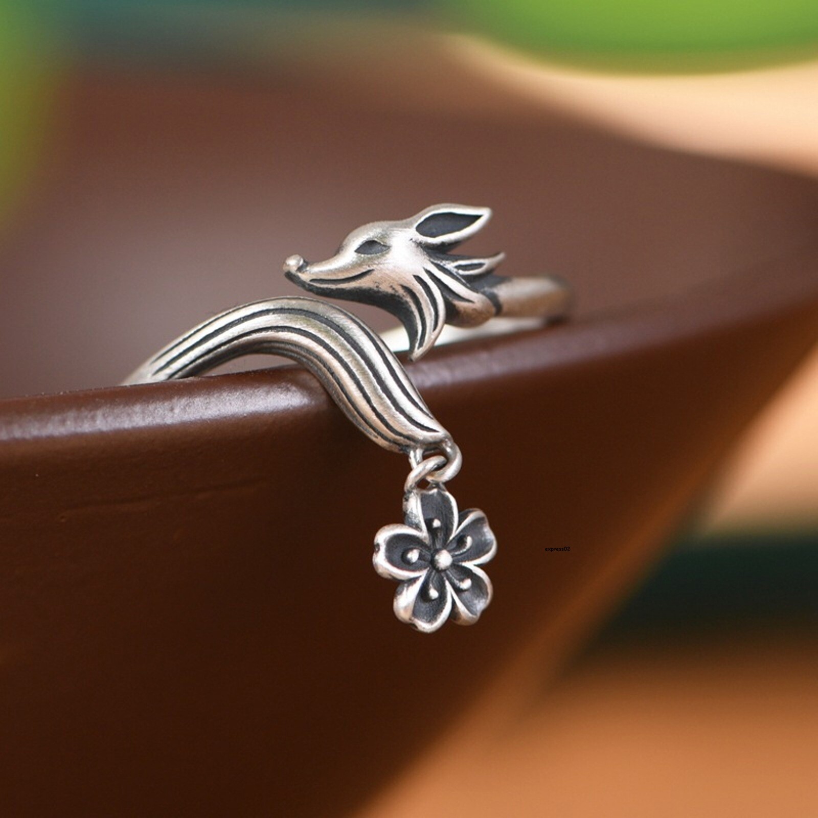 Retro Chinese Artistic and elegant Lucky Flower Fox Open Ring Women
