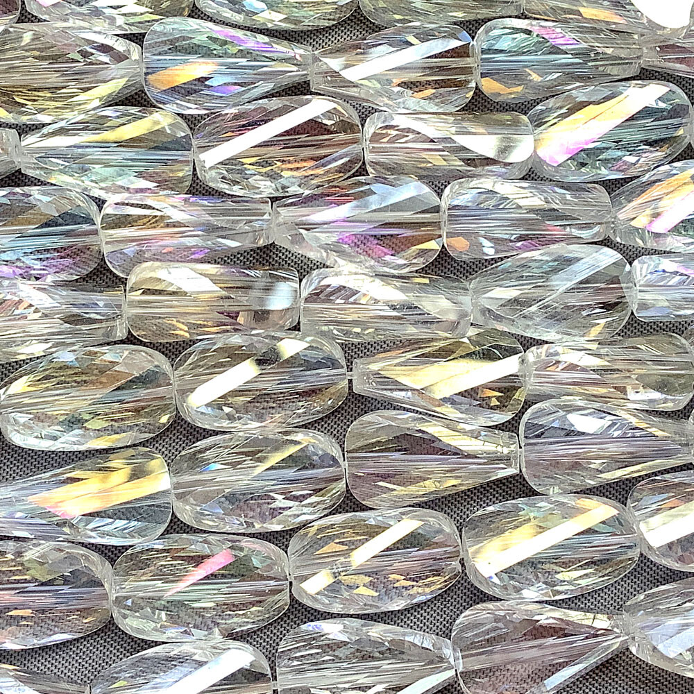 Opalite White Clear Faceted Oval 14x8mm Chinese Crystal Glass Beads Q1 Strand