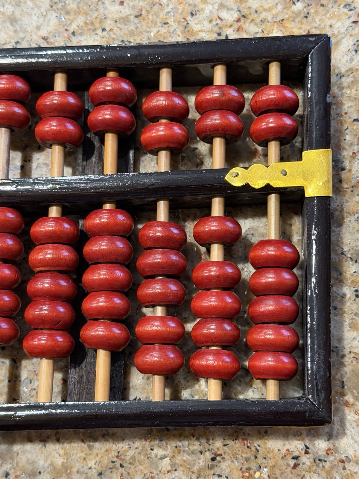 Rare Vintage Chinese Abacus Wood & Brass 13 Rows 91 Red Beads Lotus-Flower Brand