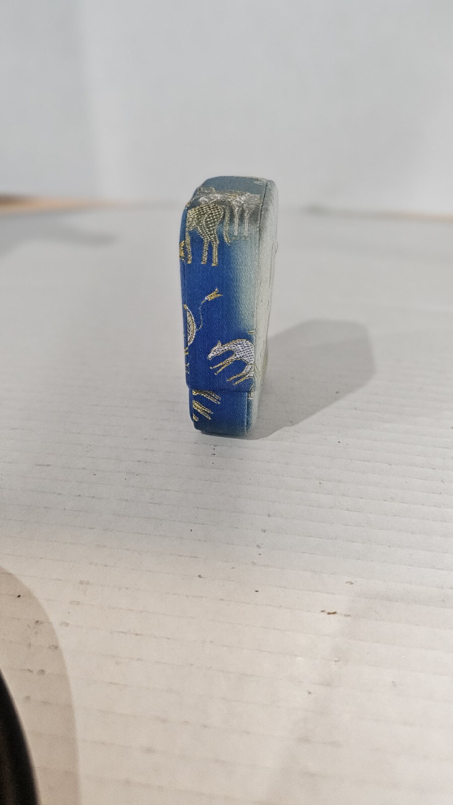 Vintage Asia Chinese Japan Blue Silk & Gold Hand Stitched Cigarette Case