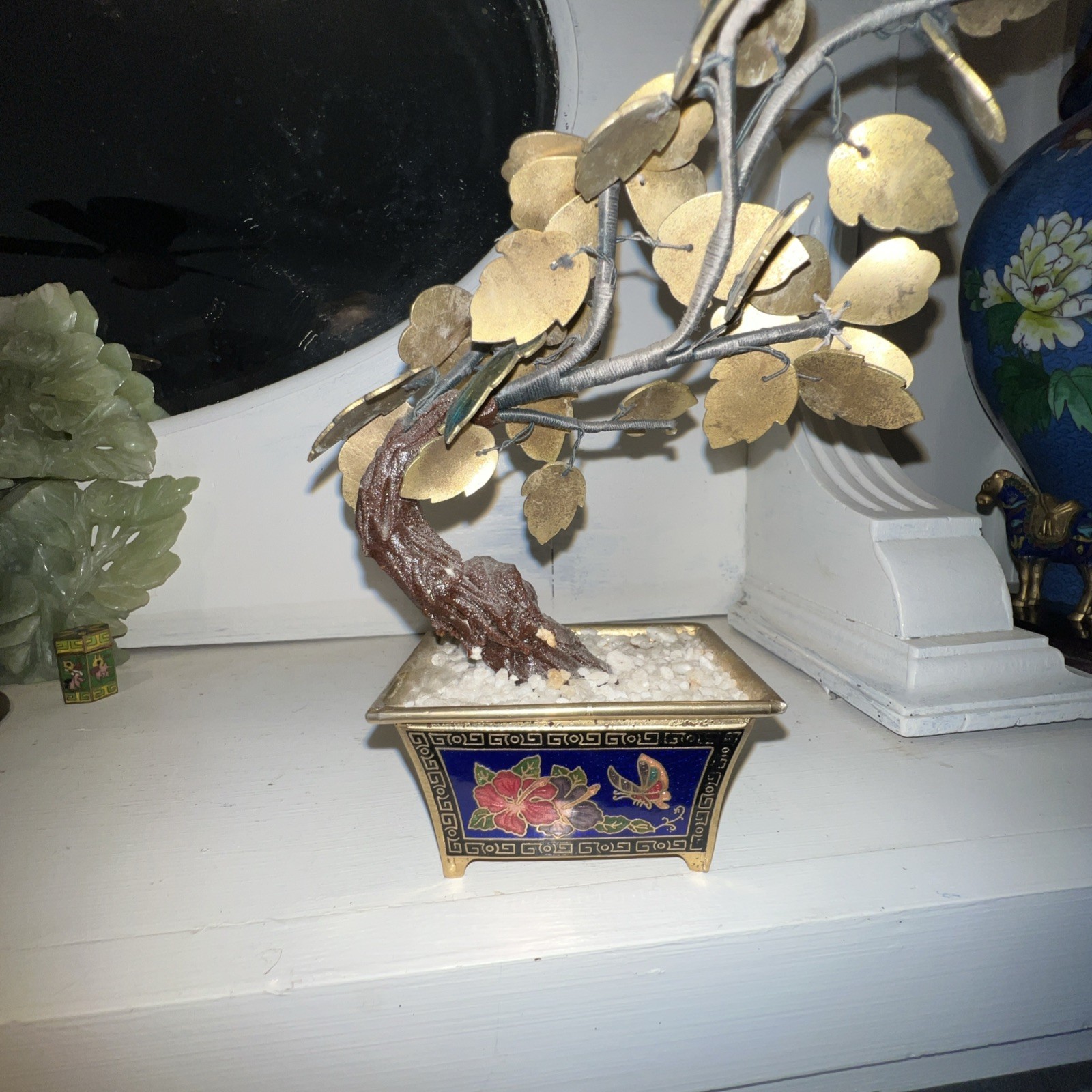 Vintage Chinese BONSAI TREE With FLOWERS in CLOISONNÉ POT