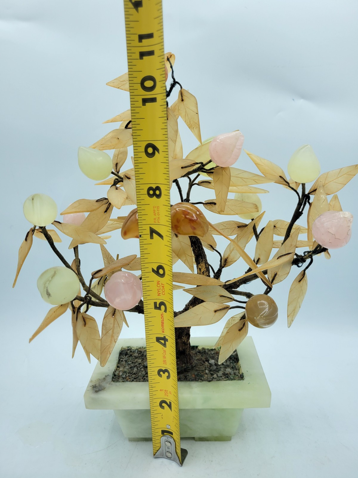 Antique Japanese Jade & Agate Stone Glass? Peach Bonsai Tree 10″ x 10″