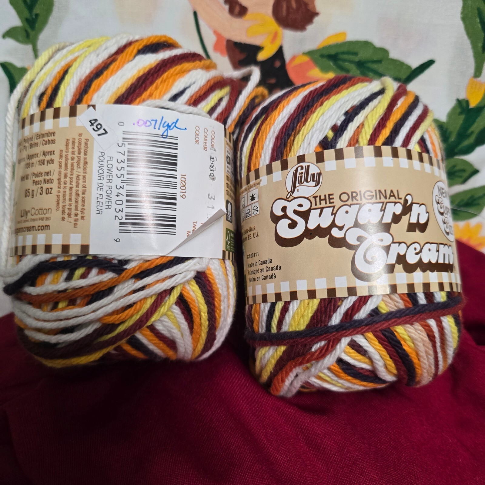 Lot of 2 Lily Sugar’n Cream Super Size Flower Power Cotton Yarn 150 yds Each 3oz
