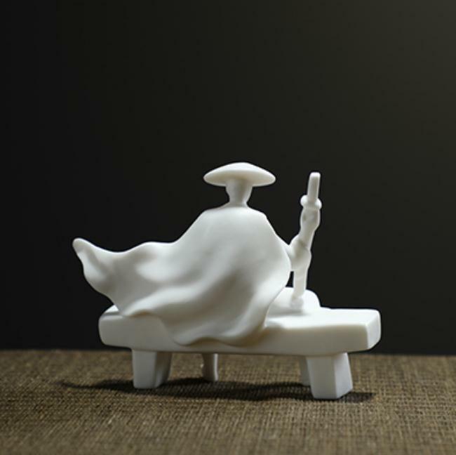 3.7″ Chinese White Porcelain Ceramics Swordsman Hero Figurine Statue Statues