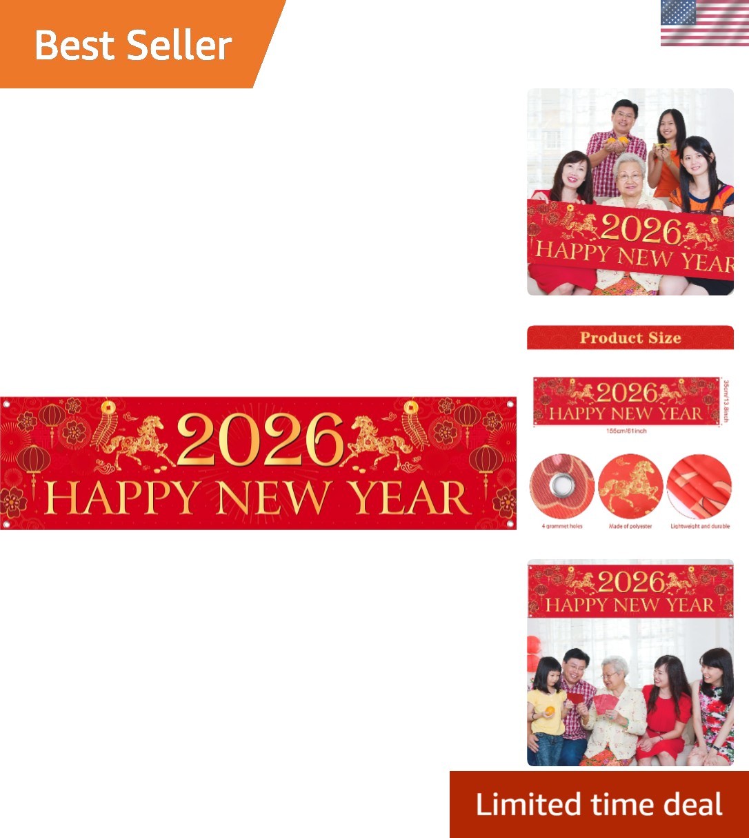 Elegant Red & Gold Chinese New Banner – Perfect Indoor/Outdoor Decoration