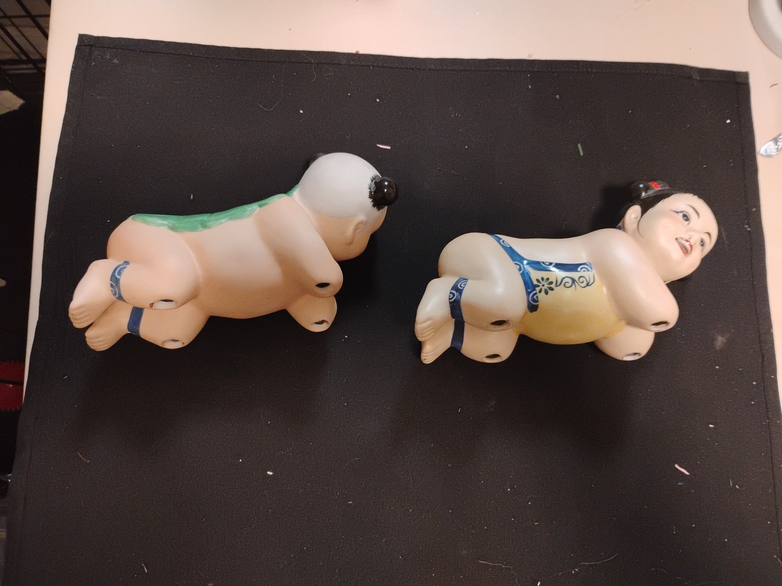 Pair OfVtg Chinese Pillows/Head Rest Girl Figurines/8″ Long