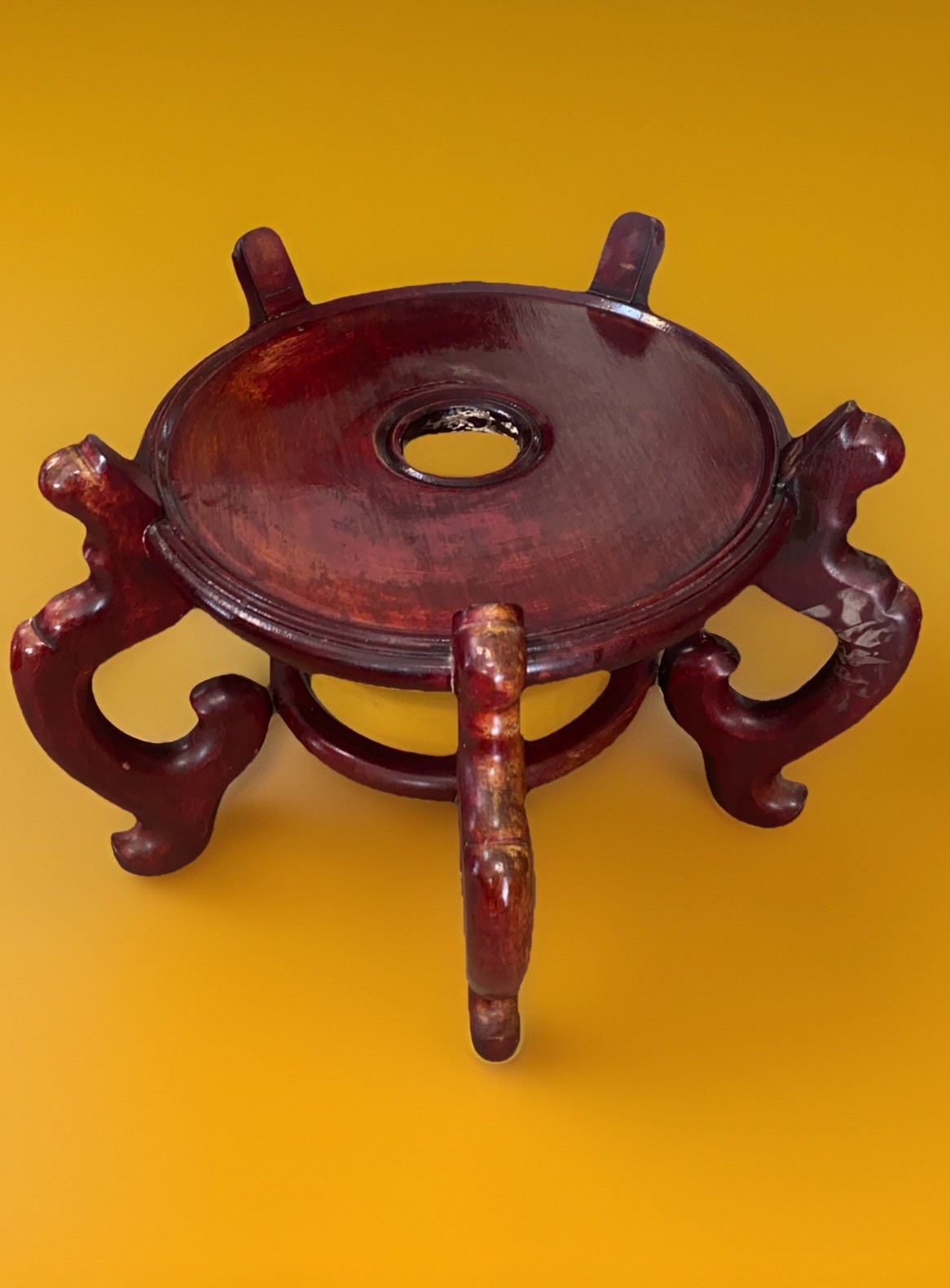 Antique Chinese Carved Rosewood Display Stand Base Vase Heavy And Well Crafted