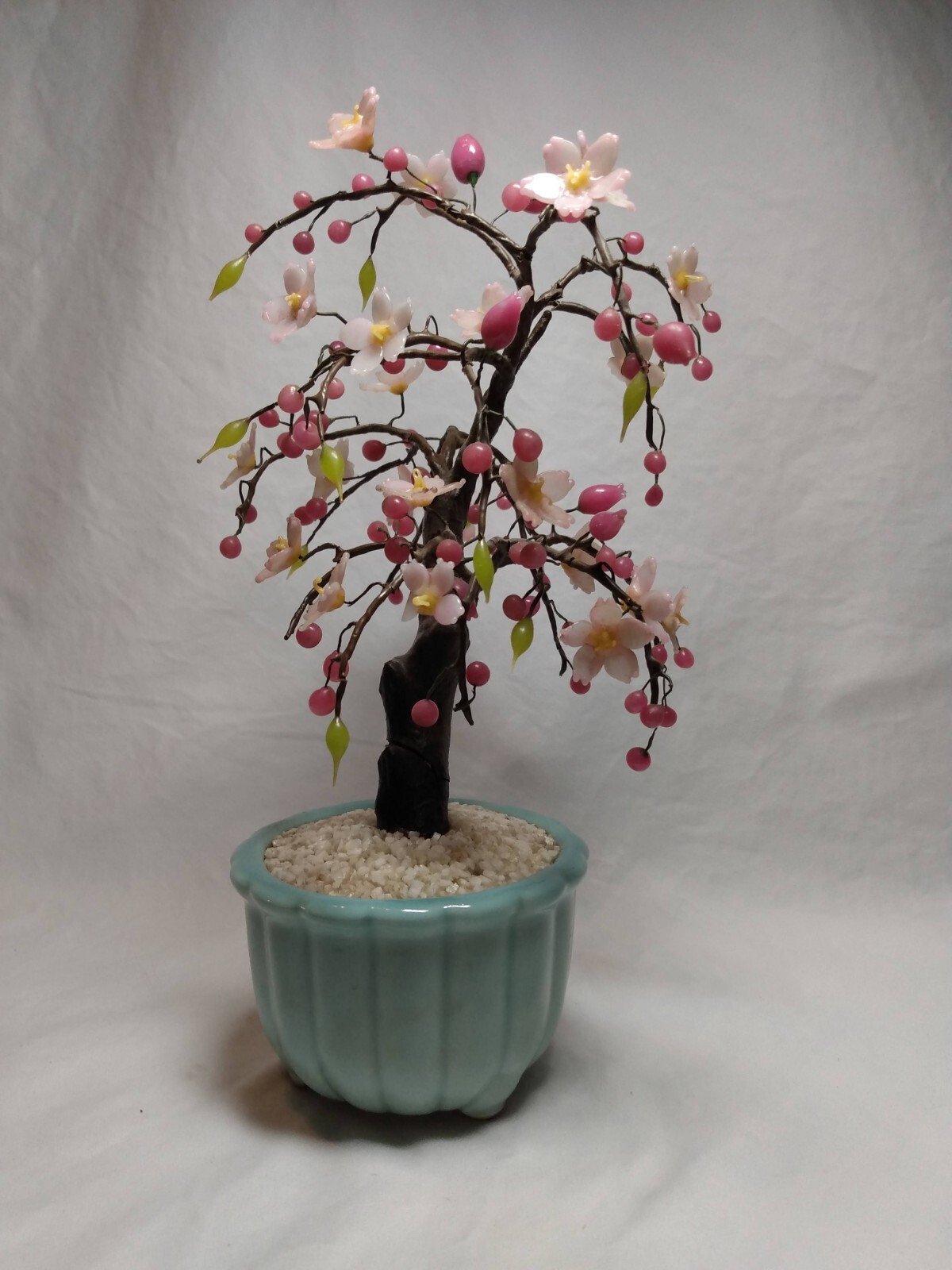 Vintage Japan Flower Blossoming Bonsai Tree In Pot 9 3/4″ Tall Stickered