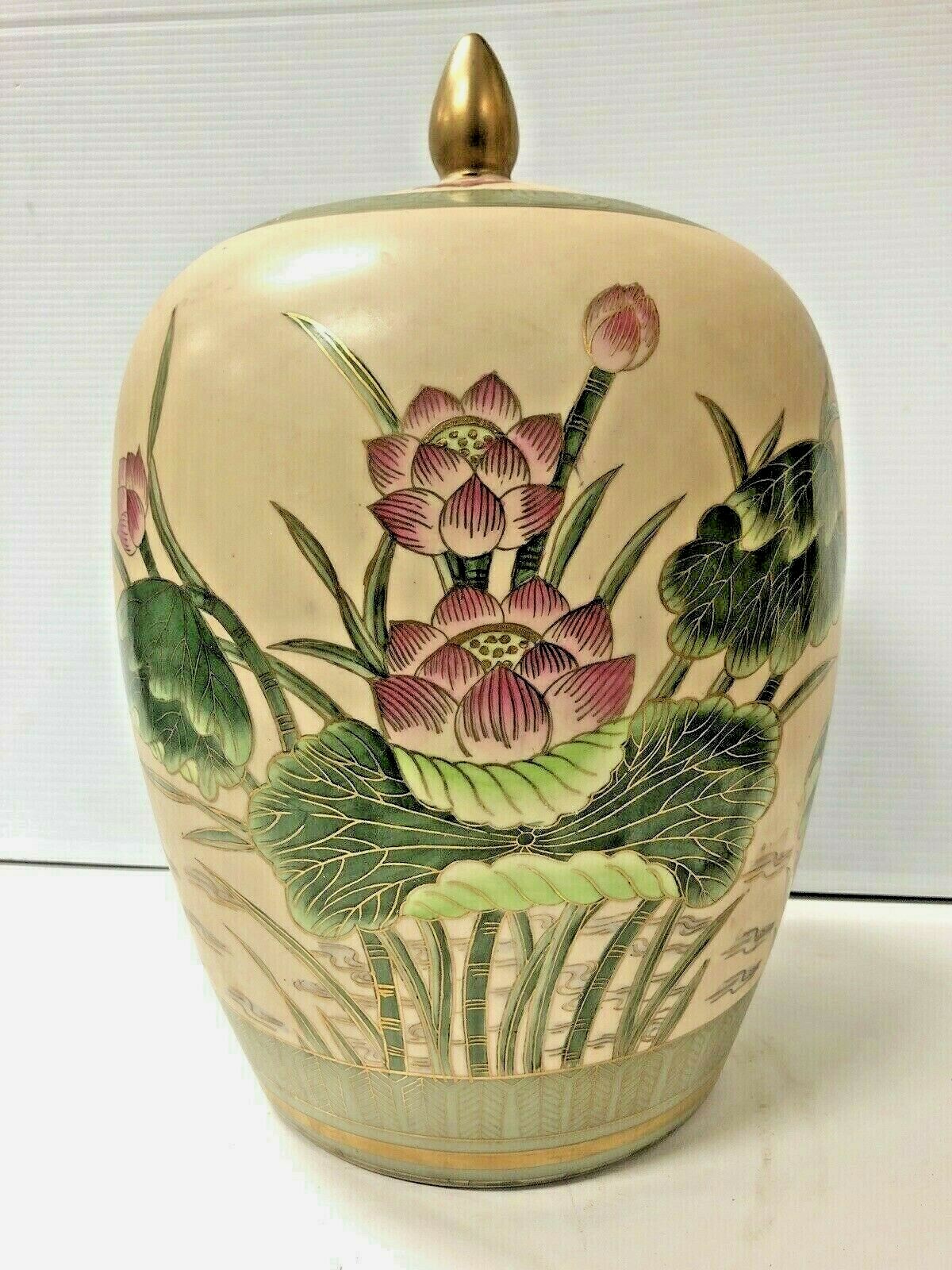 Chinese Hand Painted Porcelain Covered Jar Height 14 1/2”