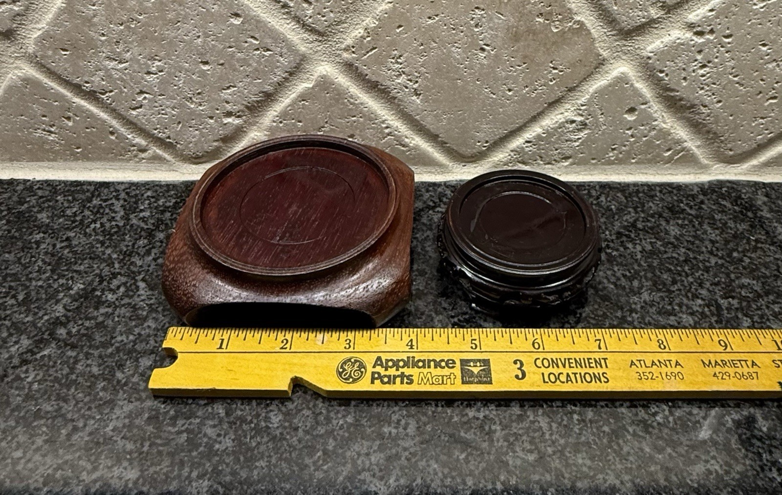 2 Wooden Pedestal Display Stands: For Paperweights, Figurines & Collectible