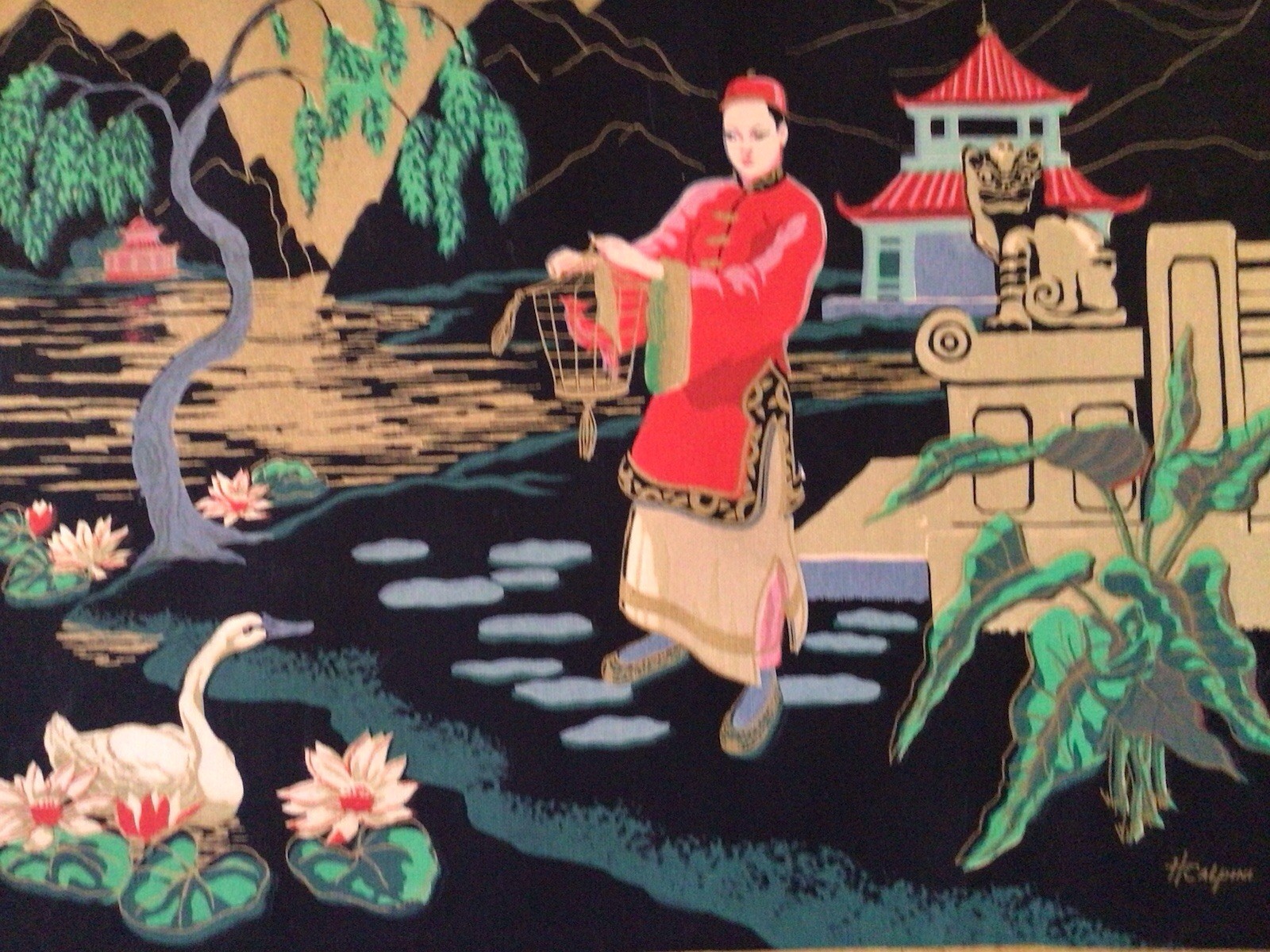 ORGINAL Silk Screen PRINT artist H CALPINI 1950’s MCM Japan Design