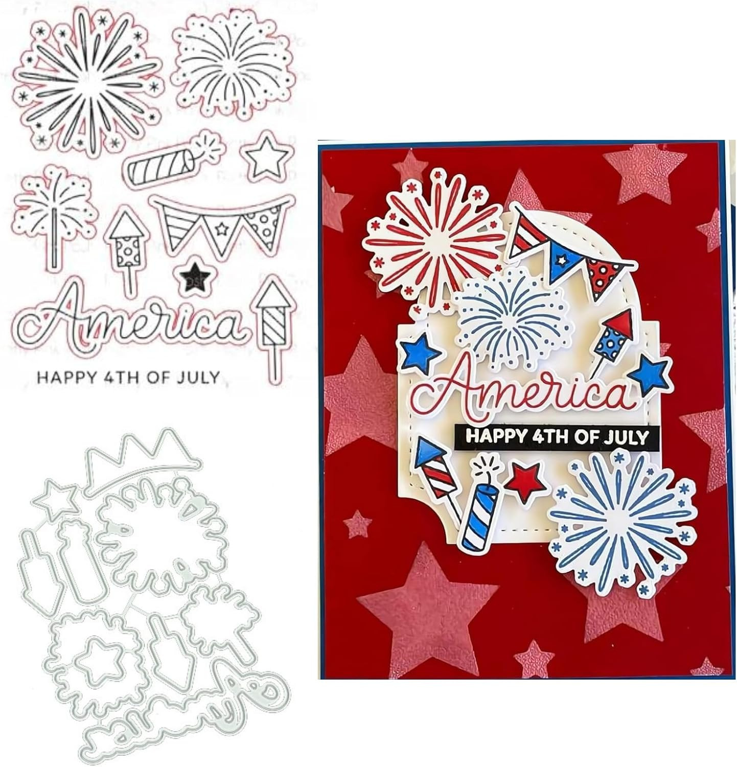 Happy 4TH of July Stamps and Dies Set for Card Making,Clear Stamps and Metal Cut