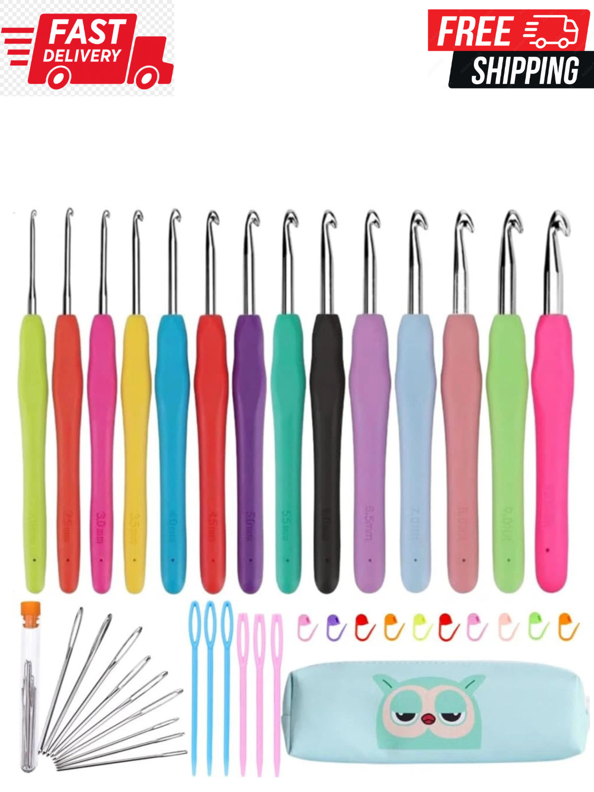 Crochet Hooks Set Clover Amour Steel Pastel 14 Pcs Ergonomic Easy Grip Bright