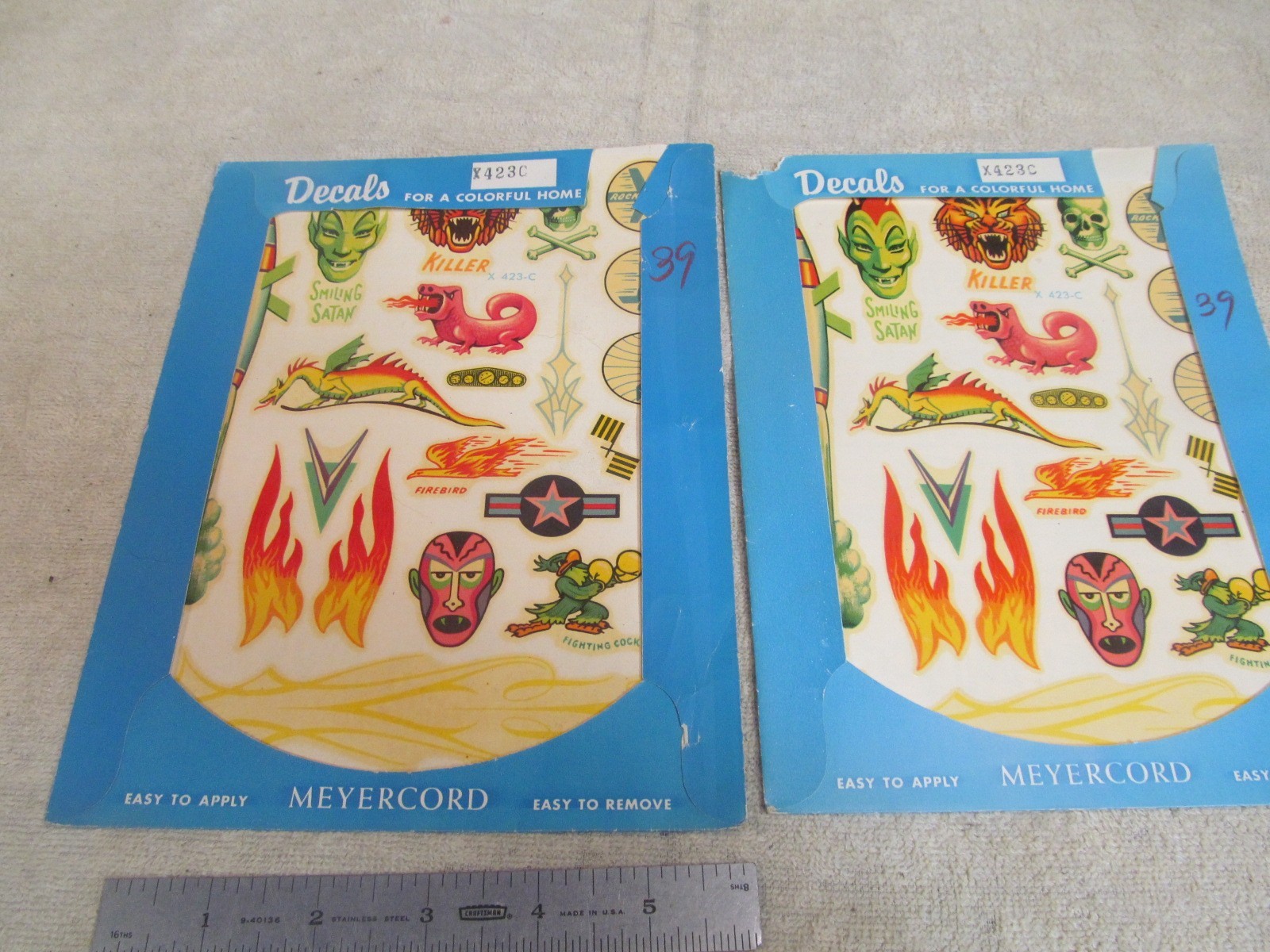 (2) VINTAGE MEYERCORD DECORATING WATER TRANSFER DECALS, AUTOMOTIVE, PLANE MODEL.