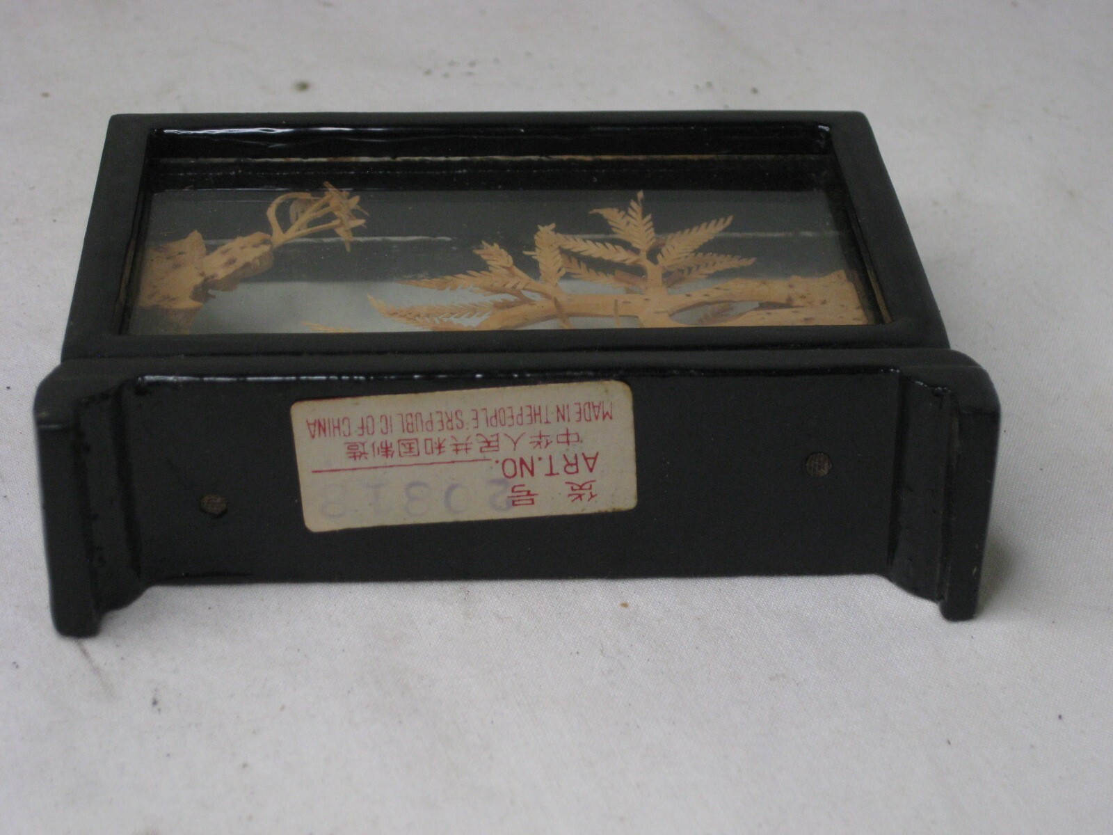 small vintage Chinese cork 2 birds nature scene Asian Oriental crane art