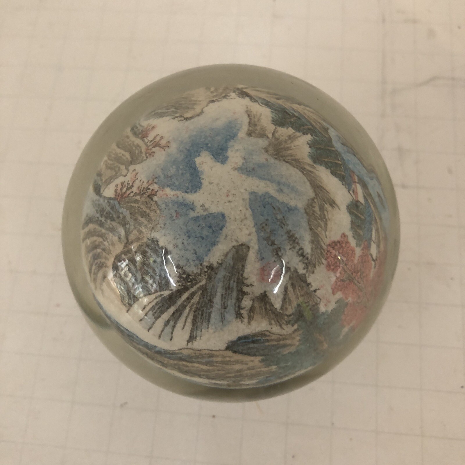 Vintage Chinese Reverse Painted Glass Ball Sphere paper weight Asian scene