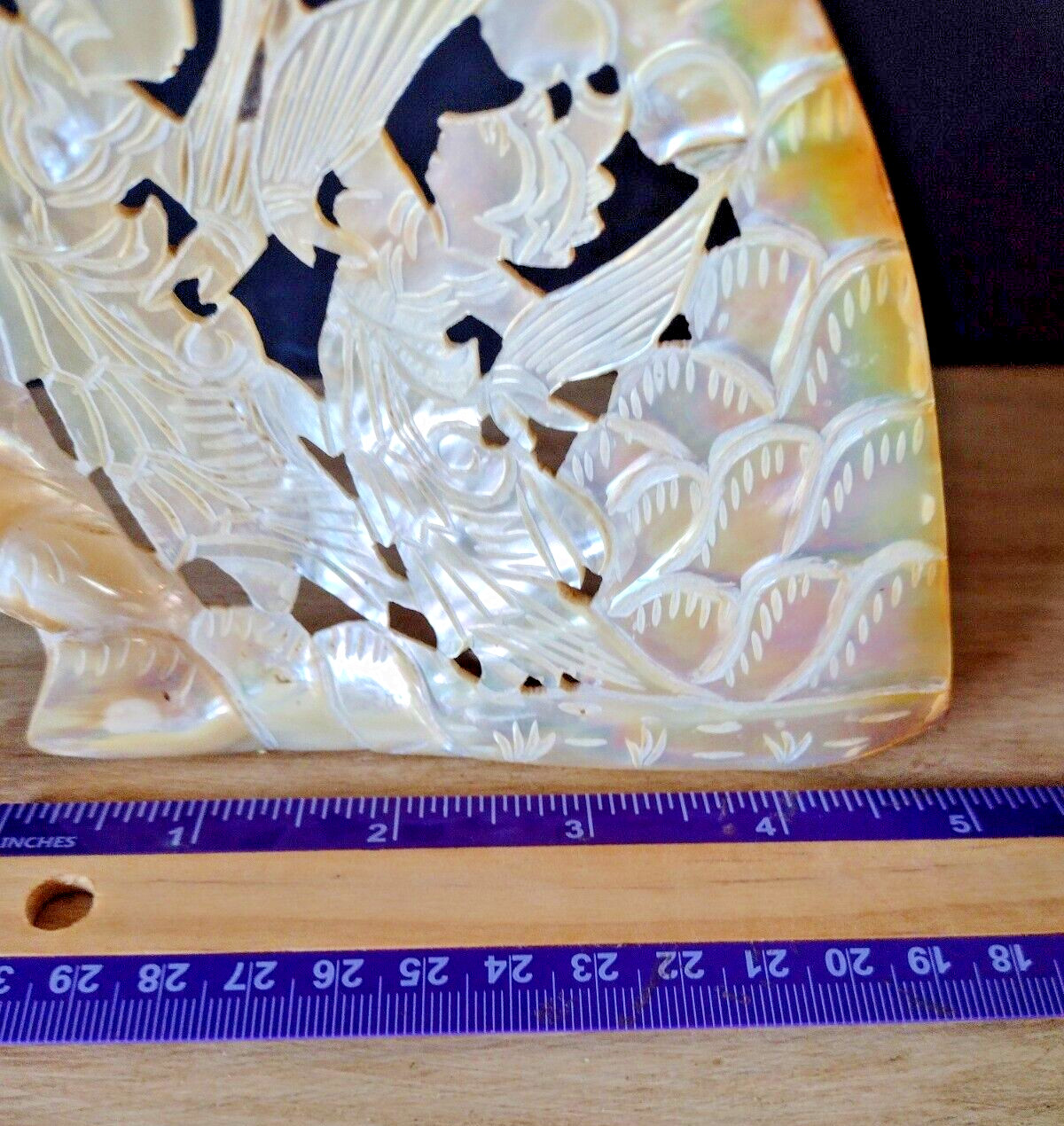 Hand Carved Mother of Pearl Shell Plaque Asian Dancer Abalone Seashell Carving 5
