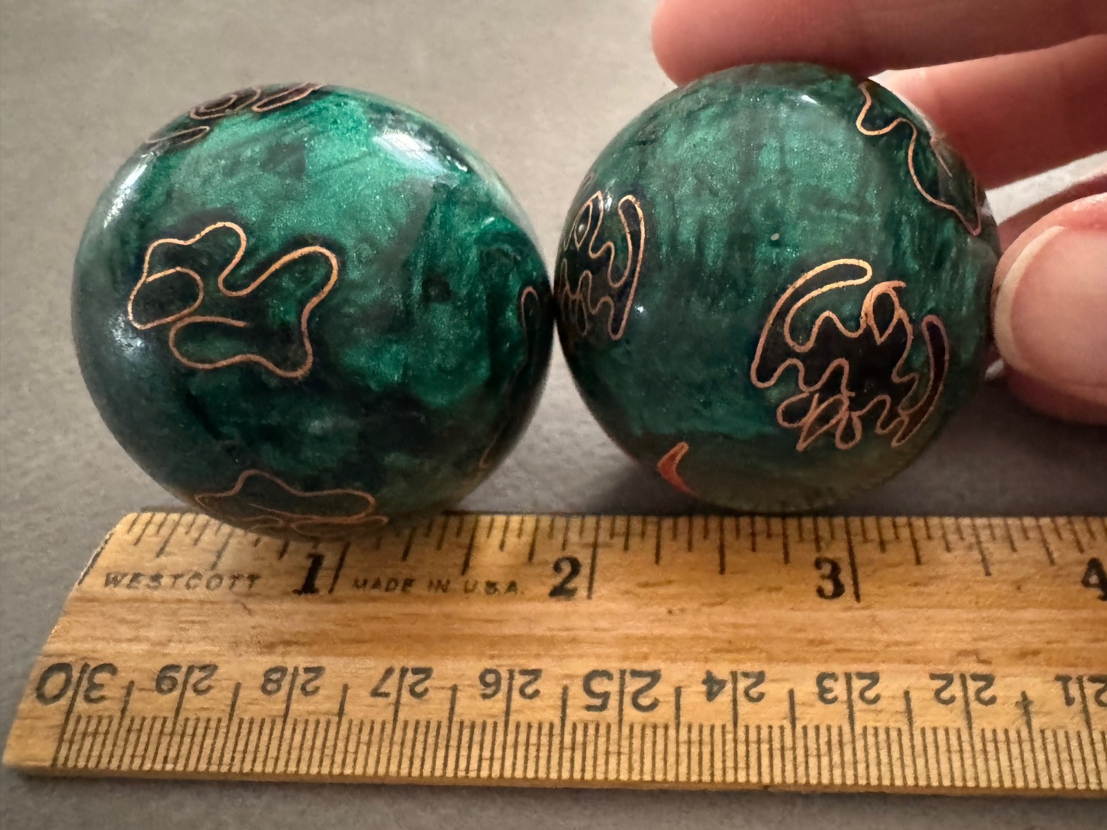 GREEN & BLUE SWIRL ENAMEL ASIAN MUSICAL CHIME MEDITATION BEN WA BALLS