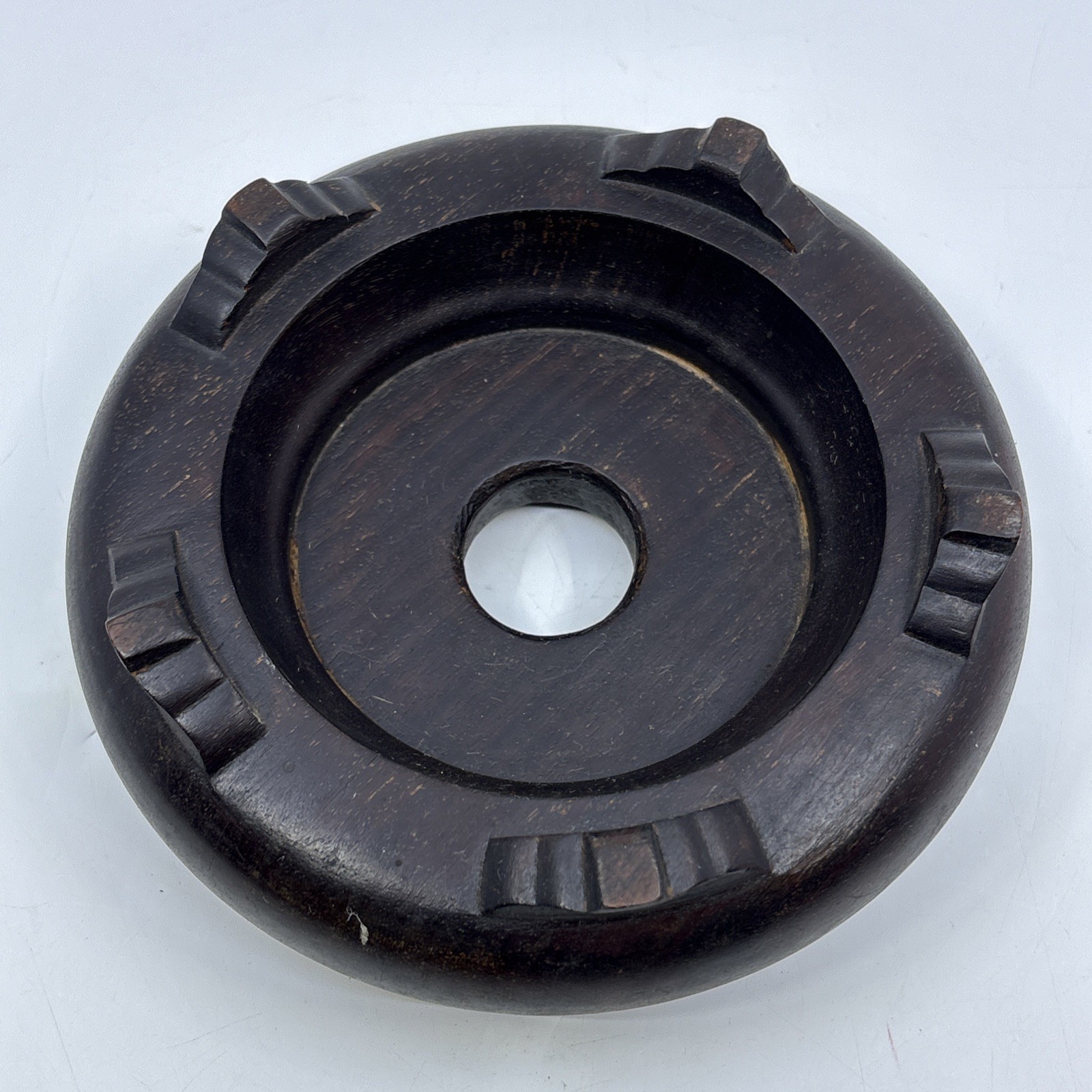 Vintage Chinese Wood Display Stand Vase Plant Asian Lamp Base Round 5″ Inner
