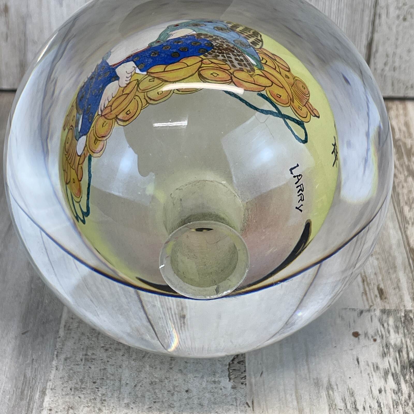 Chinese Hand Painted Reverse Art Glass Globe Happy Buddha Wealth Auspicious