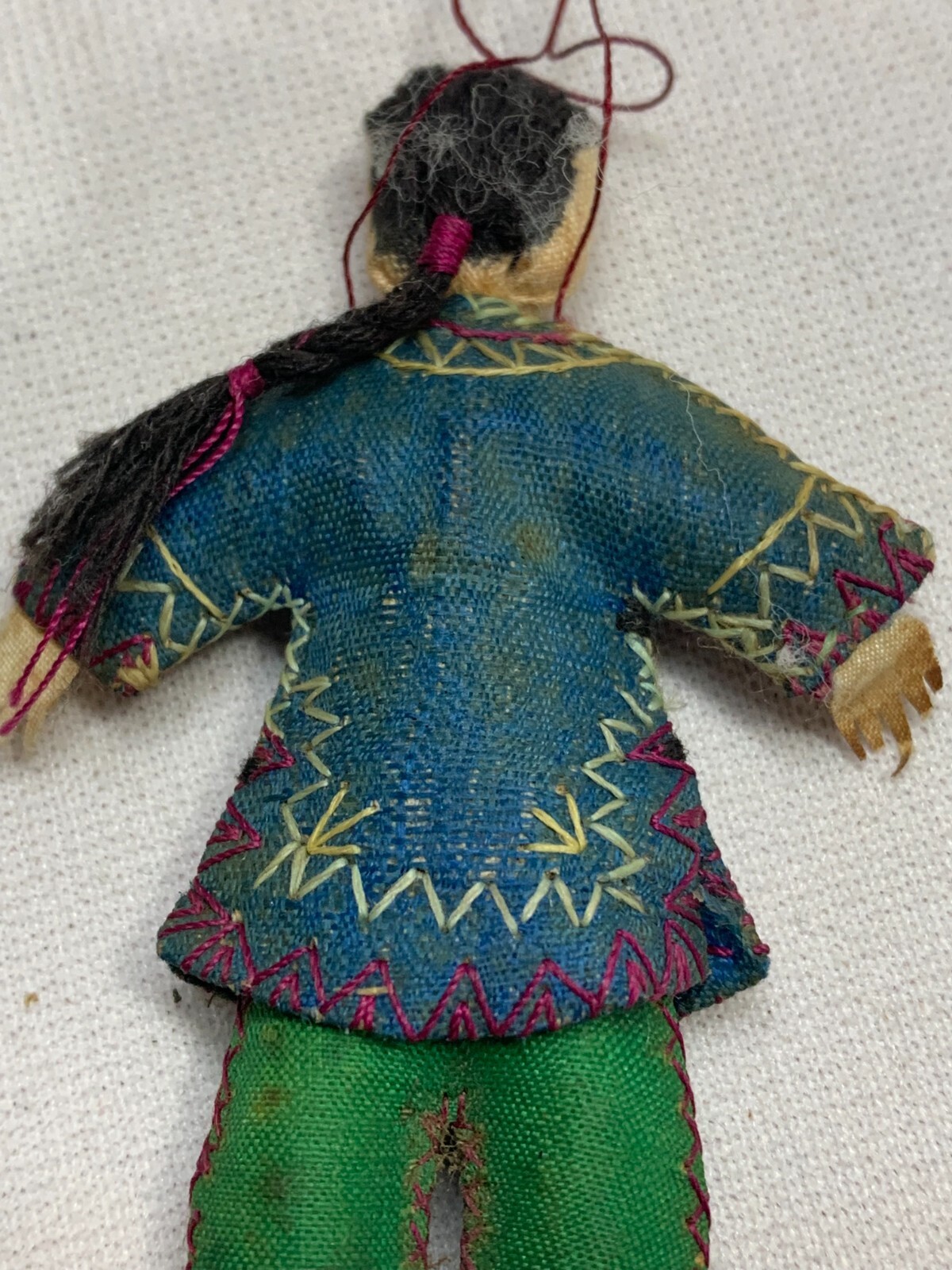 Early 1900’s Miniature Asian handmade cloth hanging ornament Human Figure 3″