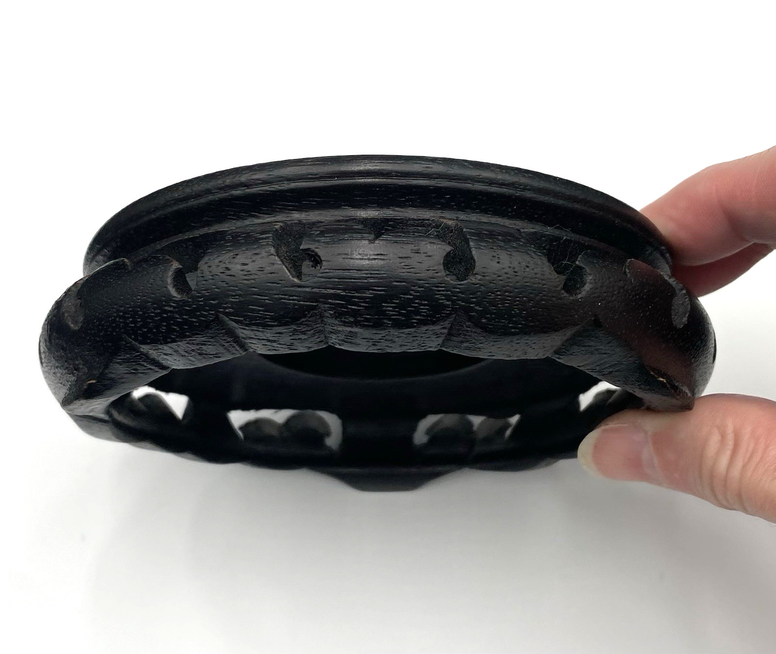 Chinese Vase/Figurine Stand/Base, Carved Wood, 4″ Display & 5.25″ Wide, MINT