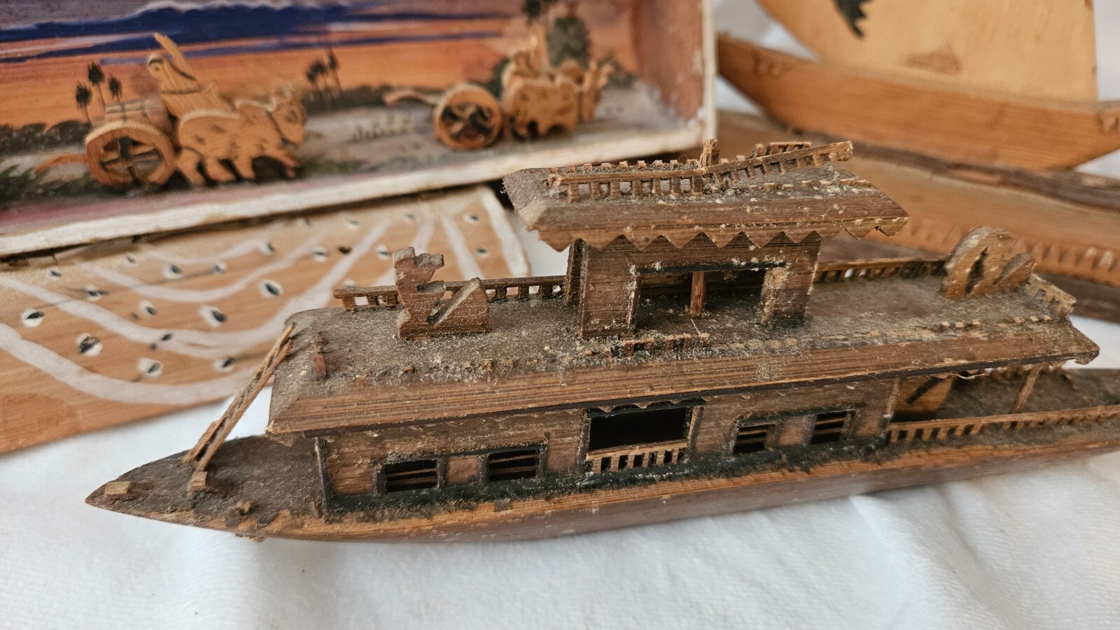 Vintage Chinese Wood Carvings and Folk Art – Boats, Shadowbox Wagons