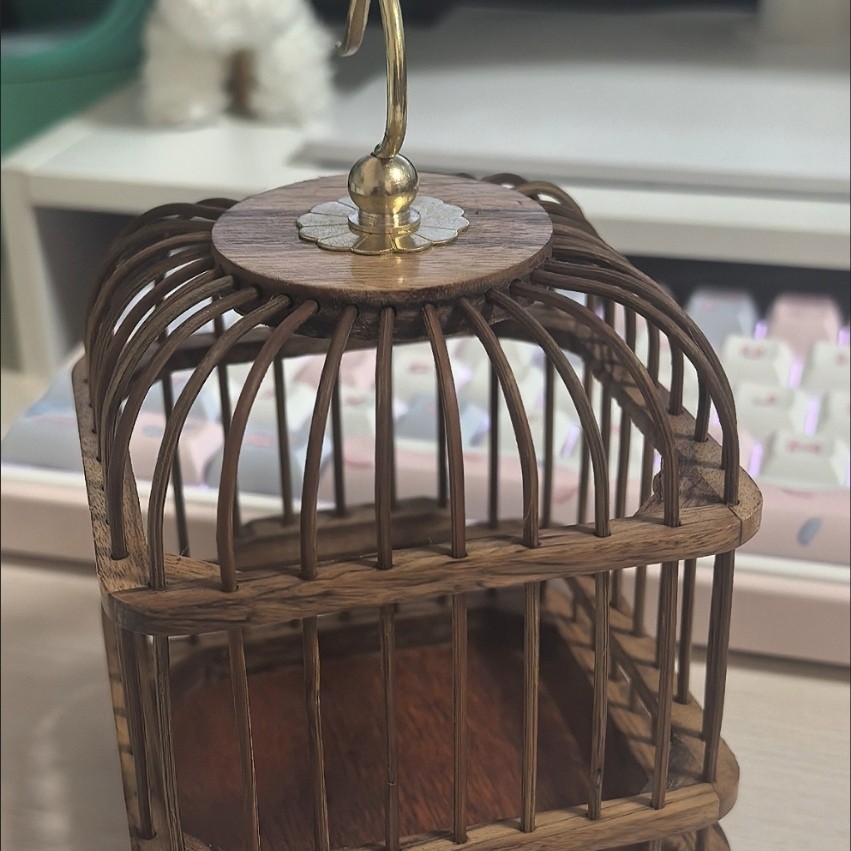 Handmade Solid Wood Cricket Cage Ebony Red Sandalwood Brass Hook 12×8.8cm